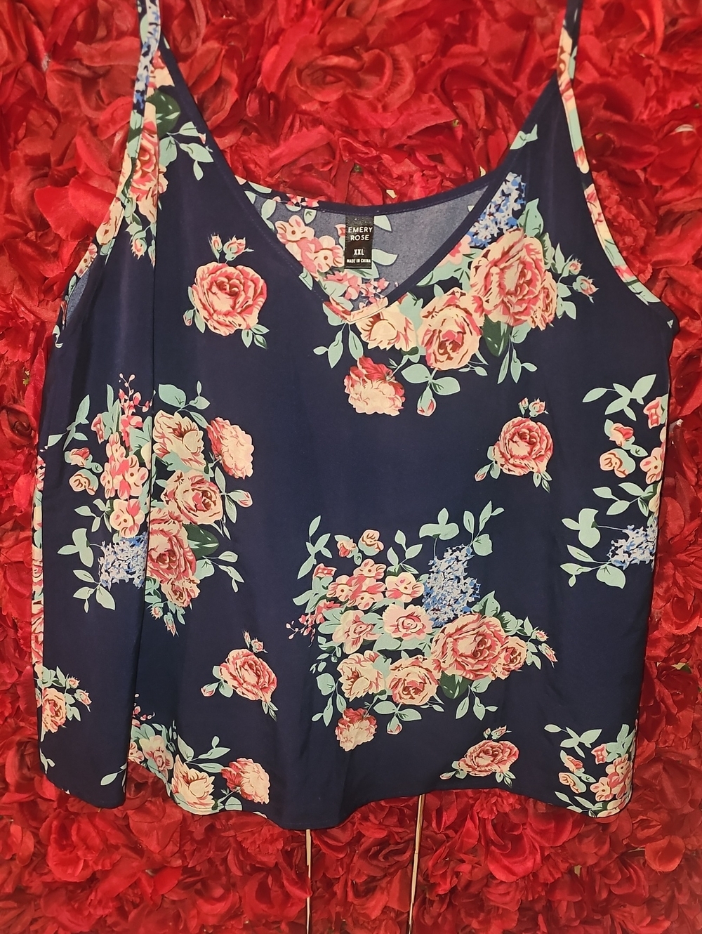 Emery Rose Women'a Navy Floral Spaghetti-Strap Camisole Size XXLarge